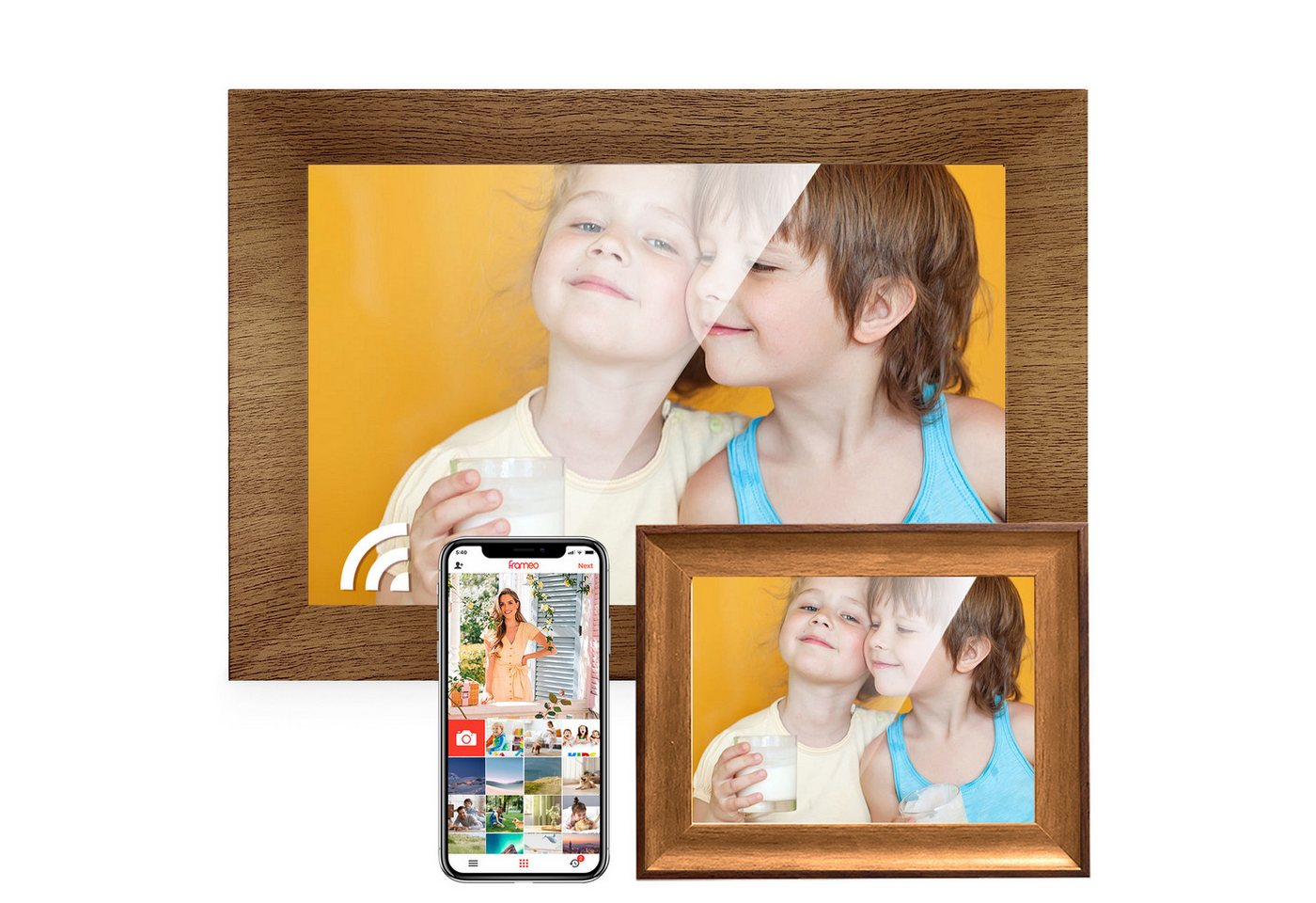 Fine Life Pro Digitaler Fotorahmen 10.1 + Holzfotorahmen 6", Körper-Sensor Digitaler Bilderrahmen (1280x800 Pixel, 32 GB, elektronischer Fotorahmen mit Frameo Foto/Video-Sharing)" von Fine Life Pro