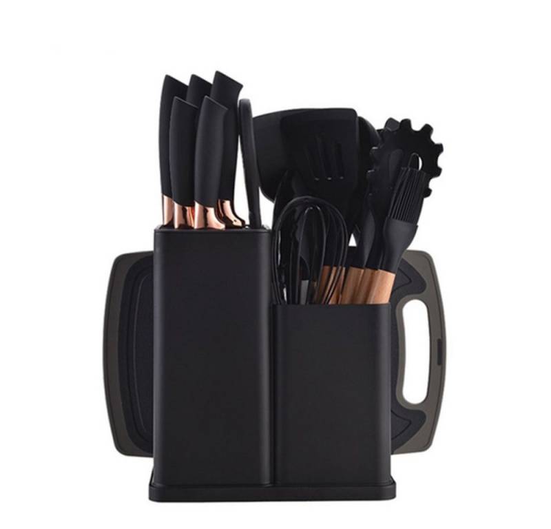 Fine Life Pro Kochbesteck-Set 19 -teiliges Silikon -Küchengeräteset mit Holzgriffen, (hitzebeständig, antihaftend und mit einem), tragbarem Aufbewahrungssystem - ideal für Kochbegeisterte. von Fine Life Pro