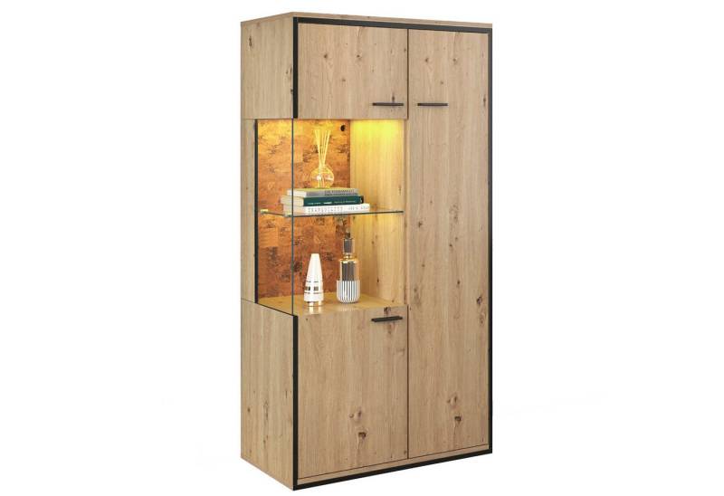 Fine Life Pro Stauraumvitrine Moderne Vitrine mit LED-Beleuchtung (Glastür, Mehrzweckregale, 15 Farboptionen, Großer Stauraum, Glasboden) Präsentationsmöbel, Schrank mit Beleuchtung, Möbel mit Glastü von Fine Life Pro