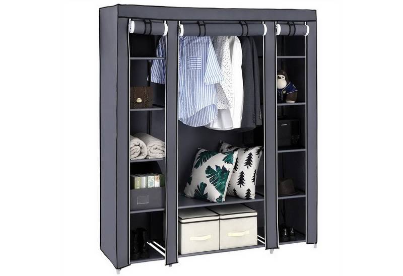 Fine Life Pro Stoffschrank 69" Tragbarer Kleiderschrank - Garderoben - (Lagerorganisator aus Vliesstoff, schnell und einfach zu montieren) besonders stark und dauerhaft in Grau von Fine Life Pro