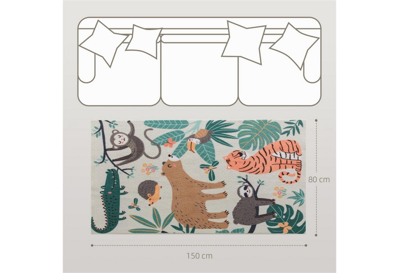 Fine Life Pro Teppich Fleece-Teppich mit Dschungel-Muster, pflegeleicht, Cremeweiß+Bunt, 150x80x1 cm, ultraweich, rutschfeste Unterlage, fusselfrei Fine Life Pro Teppich Fleece-Teppich mit Dschungel-Muster, pflegeleicht, Cremeweiß+Bunt, 150x80x1 cm, ultraweich, rutschfeste Unterlage, fusselfrei von Fine Life Pro