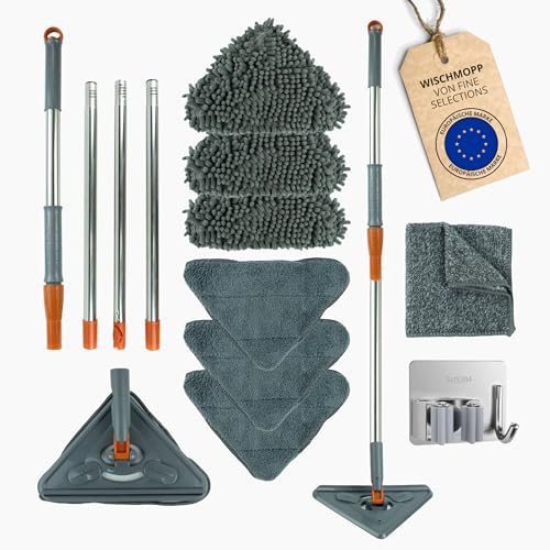 FINE SELECTIONS ® Staubfreier Handwischer mit Teleskopstange | dreieckiger Wischmopp mit Chenille- und Mikrofaserpads | Ausziehbarer Mopp für gründliche Reinigung von Fine Selections