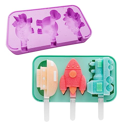 Eisformen Eis am Stiel kinder DIY Kreative Eisform Eisförmchen BPA Frei DIY Ideen Eiscreme Formen mit Sticks Geeignet für DIY-Popsicles, Desserts, Pralinen, Wiederverwendbare (Tiere+Fahrzeug) von Fine jade2