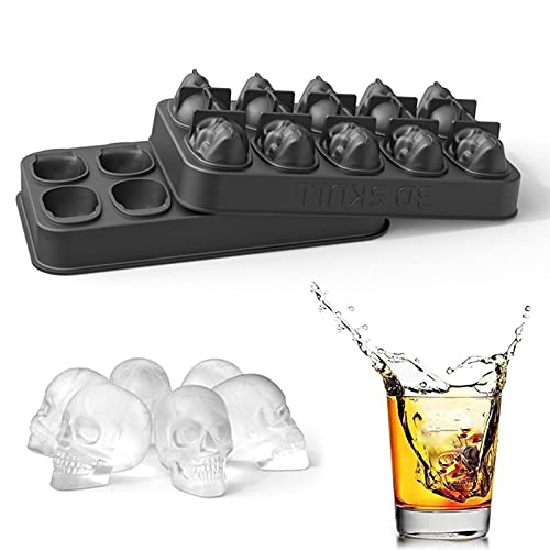 Eiswürfelform 3D Totenkopf Silikon Eiswürfelform Eiswürfelbehälter Eiswürfelform mit Deckel Skull Eisformen Für Whiskey, Cocktails, Liköre, Gin & Bier, Schokolade, DIY-Eiswürfelformen(10 Gitter) von Fine jade2