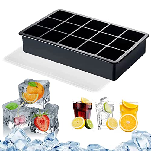 Eiswürfelform Eiswürfelbehälter Mit Deckel Groß Silikon Eiswürfel Form Verschließbare Silikon Eiswürfelform Für Cocktails,Saft,Cola,Getränk BPA-Frei Flexible Silikonformen 15 Fach Eiswürfel Würfel von Fine jade2