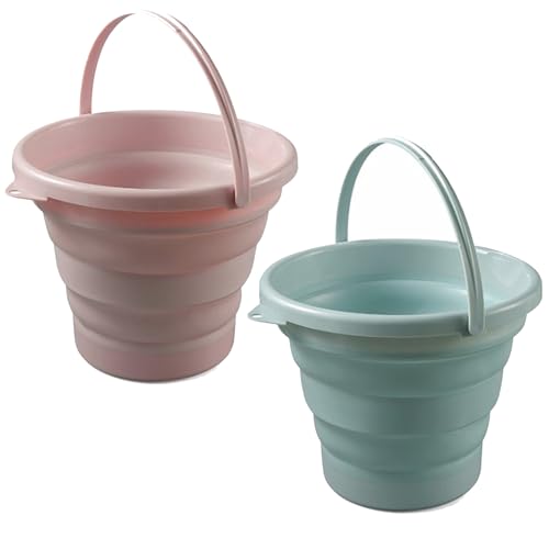 Fine jade2 2 Stück Faltbarer Eimer Faltbarer putzeimer Tragbarer Wassereimer zum Angeln für Kinder, Bucket für Haus Strand Camping Angeln Reisen (5L) von Fine jade2