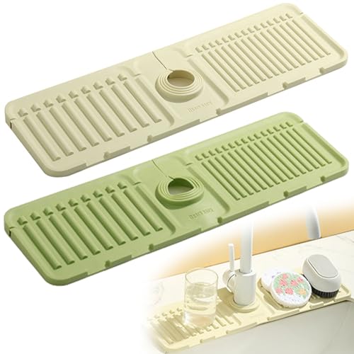 Fine jade2 2 Stück Wasserhahn-Spritzschutz Wasserhahn Abtropfmatte für Küche Bad Spülbecken Zubehör 44.5cm*14.0cm (Aprikose) von Fine jade2