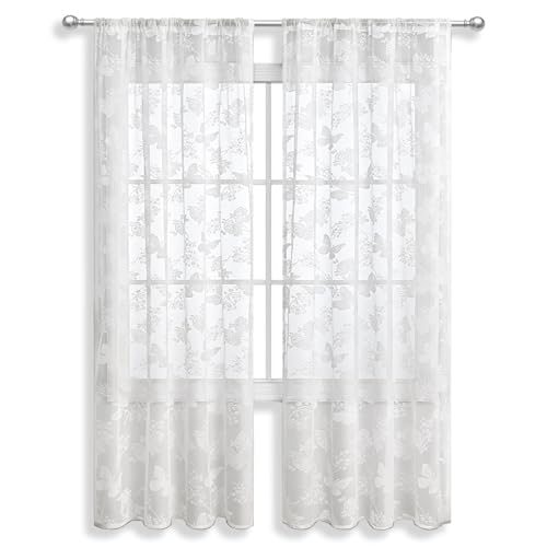 Fine jade2 2er Set Scheibengardine Weiß Halbtransparente Vorhänge Set Modern Schlafzimmer Vorhänge für Schlafzimmer Wohnzimmer Schlaufenschal (100 * 130cm) von Fine jade2