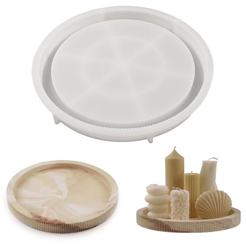 Fine Jade2 Betonformen Rundes Tablett Silikonformen mit Rillen - Runde Form für Untersetzer, DIY Teetablett, Obst, Seifenschale, Kerzenhalter von Fine jade2
