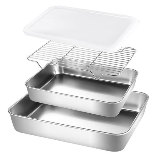 Fine jade2 Panierschalen Set 3 Teilig Lebensmittelqualität Edelstahl Schale Rechteckig mit Deckel Panier-Set Schnitzel Fleisch Fisch Metall Panierstraße rechteckig von Fine jade2