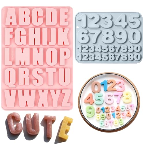 Fine jade2 Zahlen 0-9 und A-Z-Alphabet Schokoladenform 3D Silikonform Alphabet zum Selber Machen zum Kuchen Keks Süßigkeiten Mini Fondant Dekoration von Fine jade2