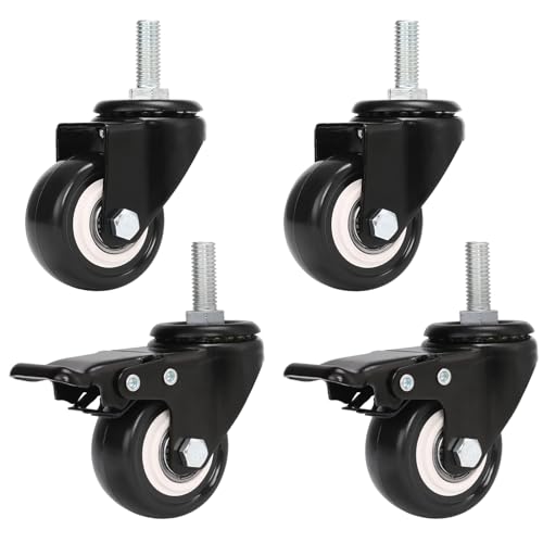 Rollen mit Bremse M8 Geräuschlos Lenkrollen Schwerlastrollen M8 X 25mm 2 mit Bremsen + 2 Ohne Bremsen 360° Drehbar, 120Kg Tragfähigkeit von Fine jade2