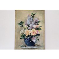 Antike Stillleben Blume Flieder Rosen Aquarell Gouache Victirian Stil 19. Jahrhundert von FineArtsFrance
