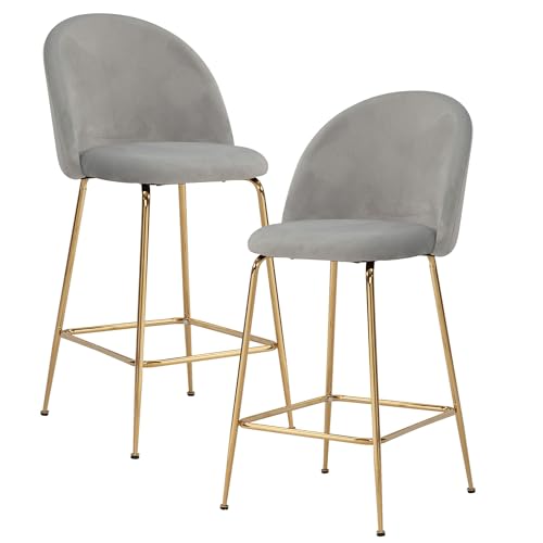FineBuy 2er Set Barhocker Samt Hocker mit Lehne & goldenen Beinen, Küchenhocker Skandinavisch Stoff/Metall 110 kg, Design Barstuhl Tresenhocker, Bistrohocker Gepolstert von FineBuy Möbel zum Wohlfühlen