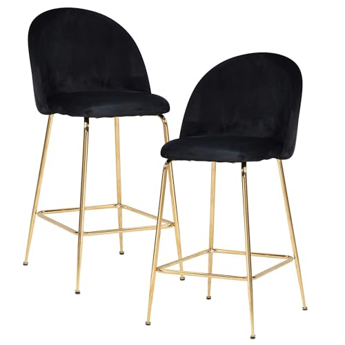 FineBuy 2er Set Barhocker Samt Hocker mit Lehne & goldenen Beinen, Küchenhocker Skandinavisch Stoff/Metall 110 kg, Design Barstuhl Tresenhocker, Bistrohocker Gepolstert von FineBuy Möbel zum Wohlfühlen