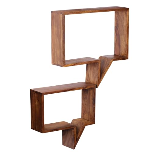 FineBuy 2er Set Wandregale Massiv-Holz Sheesham Holz-Regal Landhaus-Stil Hängeregal Echt-Holz Design Wand-Board Natur-Produkt Wandkonsole dunkel-braun unbehandelt Regale zum Aufhängen Unikat Ablage von FineBuy Möbel zum Wohlfühlen