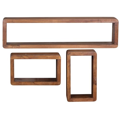 FineBuy Design Wandregal 3er Set Massiv Holzregale Landhausstil, Rustikales Wandregal-Set Holz, Hängeregal Viereckig Echtholz, Wand-Regale, Hängend Würfel, Regal Wandkästen Eckig von FineBuy Möbel zum Wohlfühlen