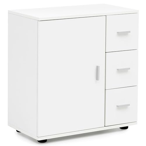 FineBuy Badschrank FB52416 Weiß 60x65,5x33 cm Midi-Schrank mit Tür & Schubladen, Kleiner Beistellschrank Matt, Badregal Schmal Freistehend Badezimmerkommode, Badmöbel Badezimmermöbel von FineBuy Möbel zum Wohlfühlen