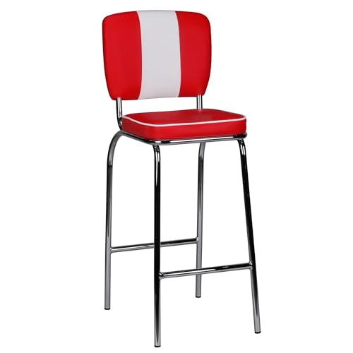 FineBuy Barhocker American Diner 50er Jahre Retro Barstuhl, Sitzfläche mit Rücken-Lehne, Fußstütze, Sitzhöhe 76 cm von FineBuy Möbel zum Wohlfühlen