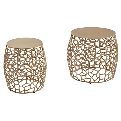 FineBuy Beistelltisch 2er Set Aluminium Design Satztisch Metall Rund, Wohnzimmertisch Couchtisch AST-Struktur Modern, Sofatisch 2-teilig Wohnzimmer von FineBuy Möbel zum Wohlfühlen