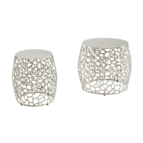 FineBuy Beistelltisch 2er Set Aluminium Design Satztisch Metall Rund, Wohnzimmertisch Couchtisch AST-Struktur Modern, Sofatisch 2-teilig Wohnzimmer von FineBuy Möbel zum Wohlfühlen