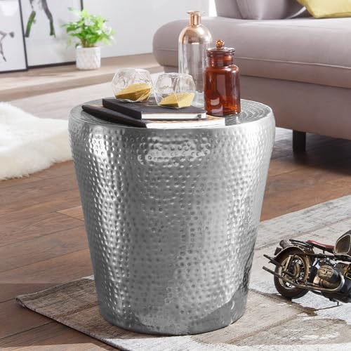 FineBuy Beistelltisch 41 x 41 x 41 cm Aluminium Dekotisch orientalisch rund, Kleiner Hammerschlag Abstelltisch, Designer Ablagetisch Metall modern, Anstelltisch schmal von FineBuy Möbel zum Wohlfühlen