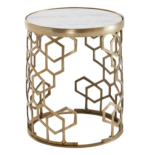 FineBuy Beistelltisch Echter Marmor Weiß 44x44x55 cm Anstelltisch Metall Gold, Kleiner Sofatisch Rund, Wohnzimmertisch Couch Modern, Couchtisch Hoch von FineBuy Möbel zum Wohlfühlen