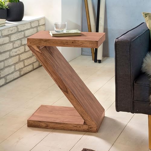 FineBuy Beistelltisch Massivholz Z Cube 59cm hoch Wohnzimmertisch Landhaus-Stil Braun Couchtisch Farbe wählbar von FineBuy Möbel zum Wohlfühlen