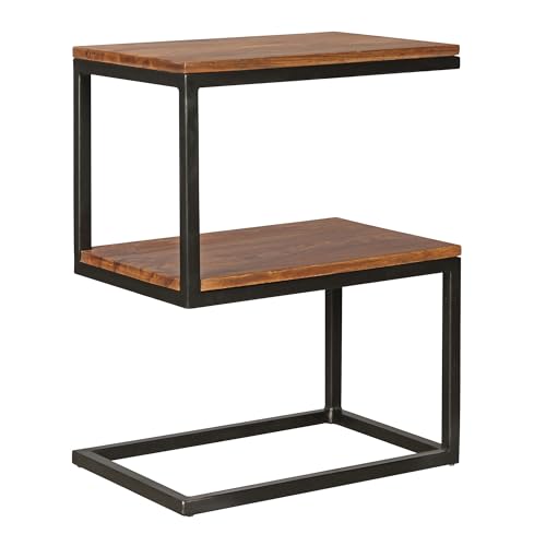 FineBuy Beistelltisch S-Form Massivholz/Metall 45 x 60 x 30 cm, Design Wohnzimmertisch Landhaus-Stil, Anstelltisch Ablagetisch eckig von FineBuy Möbel zum Wohlfühlen