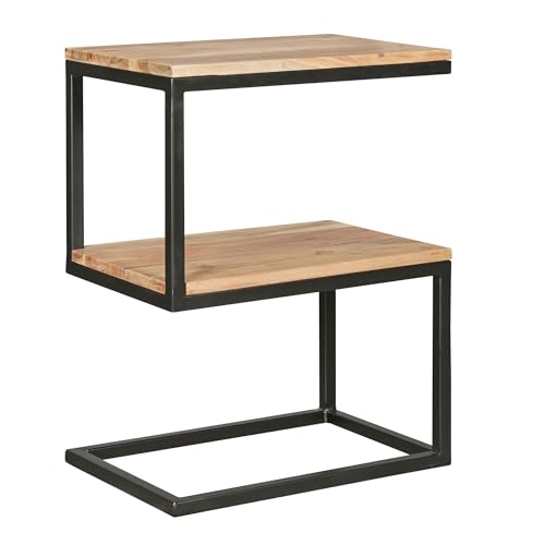 FineBuy Beistelltisch S-Form Massivholz/Metall 45 x 60 x 30 cm, Design Wohnzimmertisch Landhaus-Stil, Anstelltisch Ablagetisch eckig von FineBuy Möbel zum Wohlfühlen