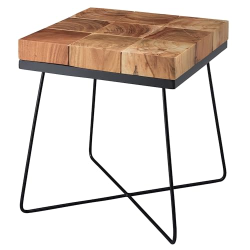 FineBuy Beistelltisch 45 x 45 x 51 cm Akazie Massivholz mit Metallgestell, Industrial Anstelltisch Quadratisch Massiv Holz Tisch Braun, Wohnzimmertisch Modern Holztisch mit Metallbeinen von FineBuy Möbel zum Wohlfühlen