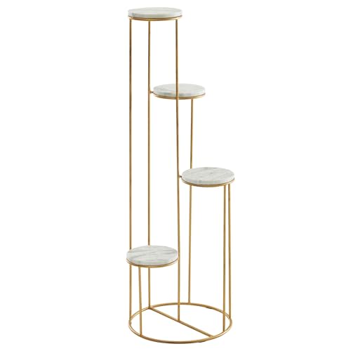 FineBuy Blumenständer Echter Marmor Weiß 36,5x107,5x36,5 cm Pflanzenständer Stehend Gold, Blumenhocker Wohnzimmer Freistehend mit 4 Ablagen, Pflanzenregal Blumenregal Groß Modern von FineBuy Möbel zum Wohlfühlen