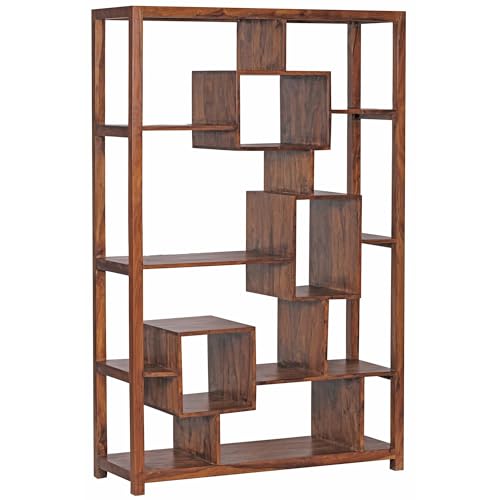 FineBuy Bücherregal Massiv-Holz 115 x 180 cm Wohnzimmer-Regal Ablagefächer Design Landhaus Standregal Farbe wählbar von FineBuy Möbel zum Wohlfühlen