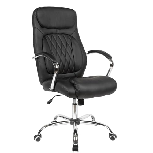 FineBuy Bürostuhl Bezug Kunstleder Schwarz Bürodrehstuhl bis 120 kg, Design Drehstuhl Höhenverstellbar, Schreibtischstuhl mit Armlehnen & niedriger Rückenlehne von FineBuy Möbel zum Wohlfühlen