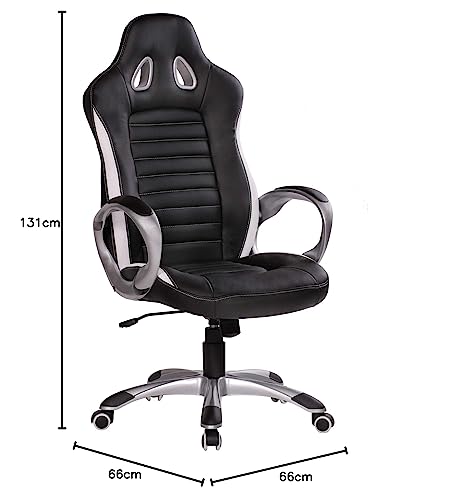 FineBuy Bürostuhl Gaming Chefsessel mit Armlehne gepolstert Sport-Sitz Drehstuhl Kopfstütze Race Schreibtischstuhl Gamer Design Modern Drehsessel mit Wippfunktion bis 120KG Leder-Optik von FineBuy Möbel zum Wohlfühlen