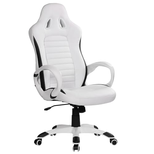 FineBuy Bürostuhl Gaming Chefsessel mit Armlehne gepolstert Sport-Sitz Drehstuhl Kopfstütze Race Schreibtischstuhl Gamer Design Modern Drehsessel mit Wippfunktion bis 120KG Leder-Optik von FineBuy Möbel zum Wohlfühlen