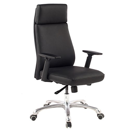 FineBuy Bürostuhl Porto Echt-Leder Schwarz ergonomisch mit Kopfstütze, Design Chefsessel Schreibtischstuhl ergonomisch mit Wippfunktion, Drehstuhl mit Armlehnen X-XL 120 kg von FineBuy Möbel zum Wohlfühlen