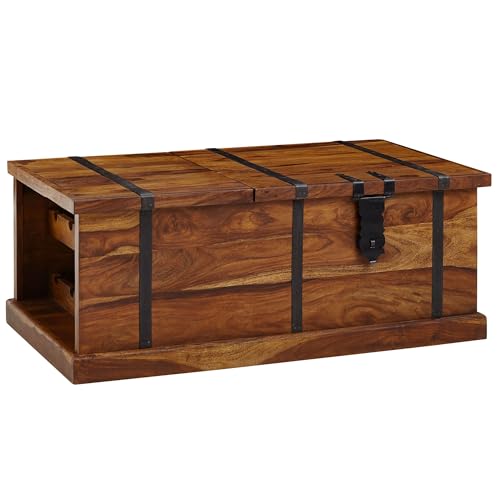 FineBuy Couchtisch 100x60x40 cm Sheesham Massivholz Truhentisch mit Weinregal, Design Wohnzimmertisch mit Stauraum, Sofatisch Stubentisch Modern, Holztisch Wohnzimmer von FineBuy Möbel zum Wohlfühlen
