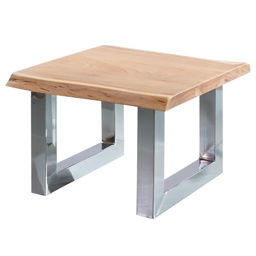 FineBuy Couchtisch 58 x 40 x 60 cm Akazie massiv Holz Metallgestell braun, Baumstamm Wohnzimmertisch Massivholz klein, Baumkante Sofatisch Landhaus Holztisch, Tisch Wohnzimmer Stubentisch von FineBuy Möbel zum Wohlfühlen