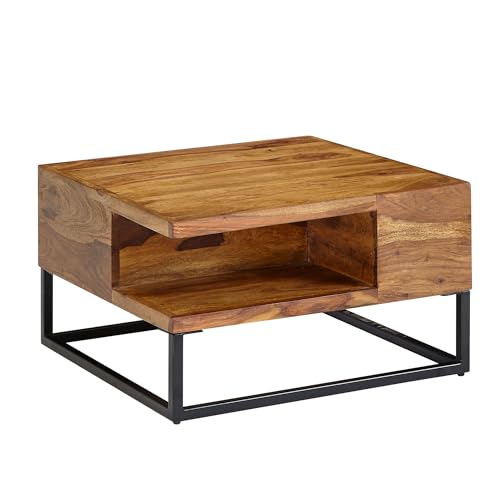 FineBuy Couchtisch 60x60x34,5 cm Sheesham Massivholz/Metall Sofatisch Eckig, Wohnzimmertisch mit Stauraum, Kaffeetisch Massiv, Kleiner Tisch Beistelltisch Wohnzimmer Modern Quadratisch von FineBuy Möbel zum Wohlfühlen