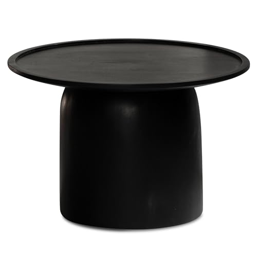FineBuy Couchtisch 60x60x40 cm Mango Massivholz Schwarz Sofatisch Rund, Design Wohnzimmertisch mit erhöhtem Rand, Kaffeetisch Wohnzimmer Modern mit Trommelgestell von FineBuy Möbel zum Wohlfühlen