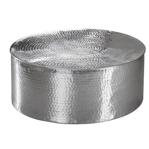 FineBuy Couchtisch 75x31x75 cm Aluminium Beistelltisch orientalisch rund, Flacher Hammerschlag Sofatisch Metall, Design Wohnzimmertisch modern, Loungetisch indisch Stubentisch klein von FineBuy Möbel zum Wohlfühlen