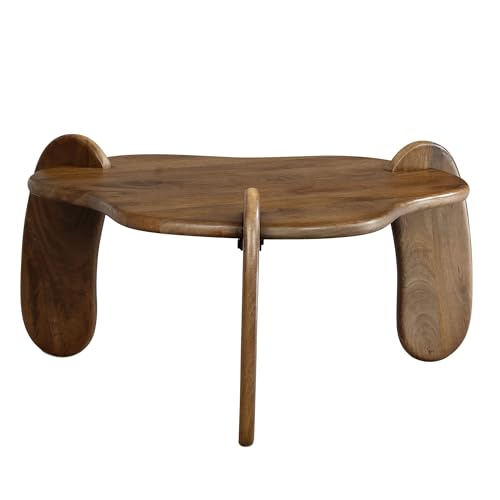 FineBuy Couchtisch 78x78x39,5 cm Mango Massivholz Walnussfarben Sofatisch Niedrig, Dreibein Wohnzimmertisch Organisch, Design Kaffeetisch Wohnzimmer Modern mit natürlicher Holzmaserung von FineBuy Möbel zum Wohlfühlen