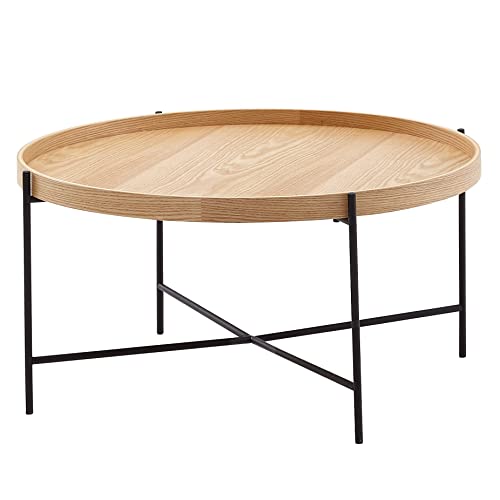 FineBuy Couchtisch 78x78x40 cm Sofatisch Holz/Metall Wohnzimmertisch Eiche, Design Stubentisch Modern Rund, Holztisch Kaffeetisch, Tisch Wohnzimmer von FineBuy Möbel zum Wohlfühlen