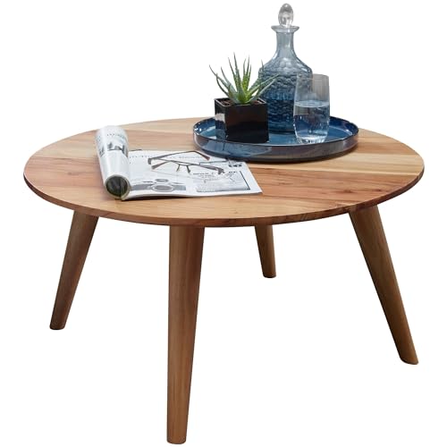 FineBuy Couchtisch Massivholz Akazie, Wohnzimmertisch rund Ø75 x 40 cm, Beistelltisch mit 4 Beinen im Landhausstil von FineBuy Möbel zum Wohlfühlen