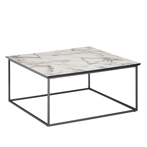 FineBuy Couchtisch Quadratisch 80x38x80 cm mit Marmor Optik Weiß, Wohnzimmertisch mit Metall-Gestell Schwarz, Moderner Dekotisch von FineBuy Möbel zum Wohlfühlen