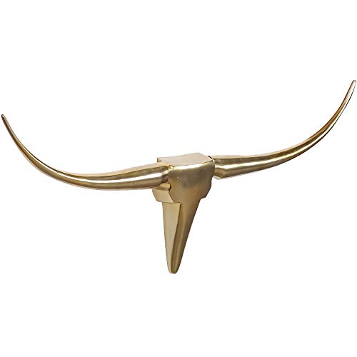 FineBuy Deko Geweih Bull M FB37859 Gold 100 cm Aluminium Design Hörner, Wanddekoration Stierkopf Horn Modern, Wandskulptur Geweih-Jagdtrophäe Metall, Longhorn Wandschmuck Groß von FineBuy Möbel zum Wohlfühlen