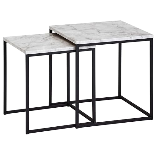 FineBuy Design Beistelltisch 2er Set Marmor Optik Weiß, Couchtisch 2 teilig Tischgestell Schwarz, Kleine Wohnzimmertische, Moderne Satztische von FineBuy Möbel zum Wohlfühlen