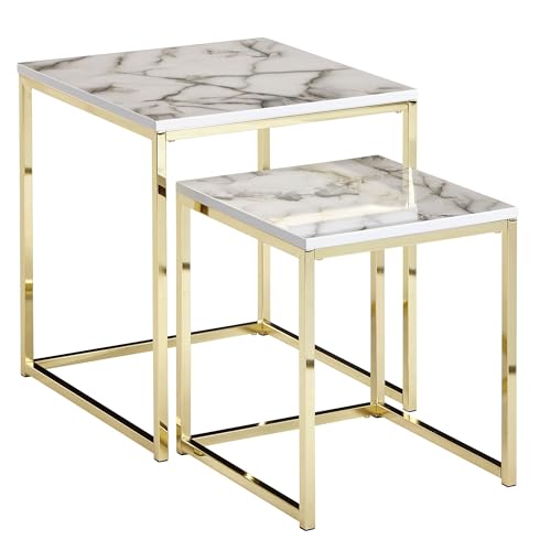 FineBuy Design Beistelltisch 2er Set Marmor Optik Eckig, Couchtisch 2-teilig Tischgestell Metall, Kleine Wohnzimmertische, Moderne Satztische Quadratisch von FineBuy Möbel zum Wohlfühlen