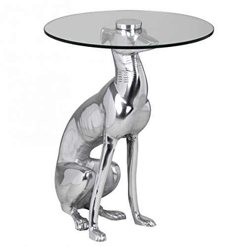 FineBuy Design Beistelltisch Ø40cm Runder Couchtisch Hund 50 cm Hoch Aluminium Tierfigur Ausgefallener Wohnzimmertisch Silber Deko Tisch von FineBuy Möbel zum Wohlfühlen